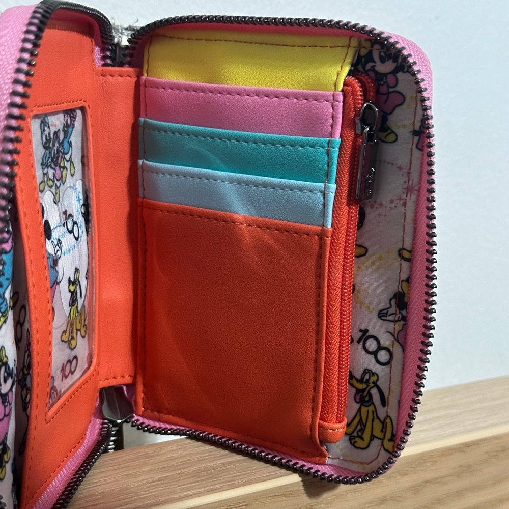 Loungefly Disney 100 Mickey and Friends Classic AOP Iridescent Zip Around Wallet - Picture 8 of 13